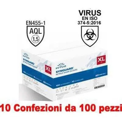 10Conf. da 100pz Taglia XL - Guanti in Nitrile Uso Medico Senza Polvere