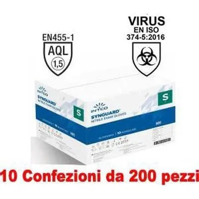 10Conf. da 200pz Taglia S - Guanti in Nitrile Uso Medico Senza Polvere