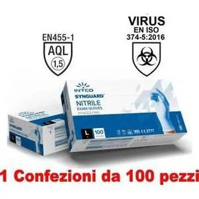 1Conf. da 100pz Taglia L - Guanti in Nitrile Uso Medico Senza Polvere