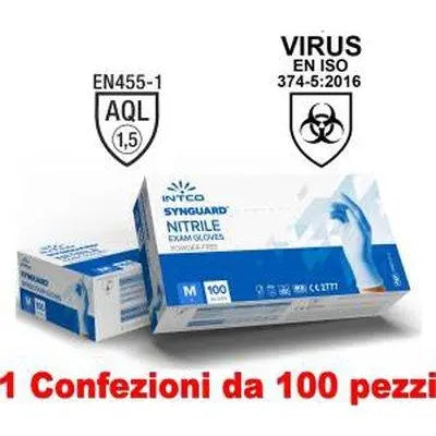 1Conf. da 100pz Taglia M - Guanti in Nitrile Uso Medico Senza Polvere