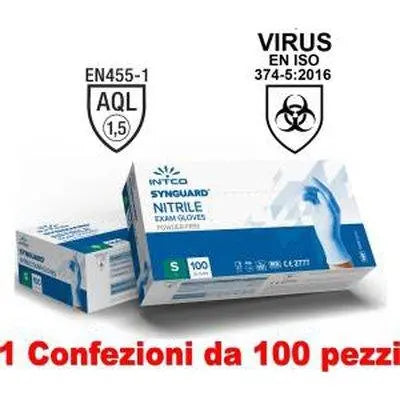 1Conf. da 100pz Taglia S - Guanti in Nitrile Uso Medico Senza Polvere