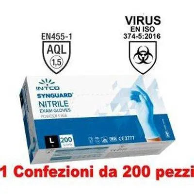 1Conf. da 200pz Taglia L - Guanti in Nitrile Uso Medico Senza Polvere