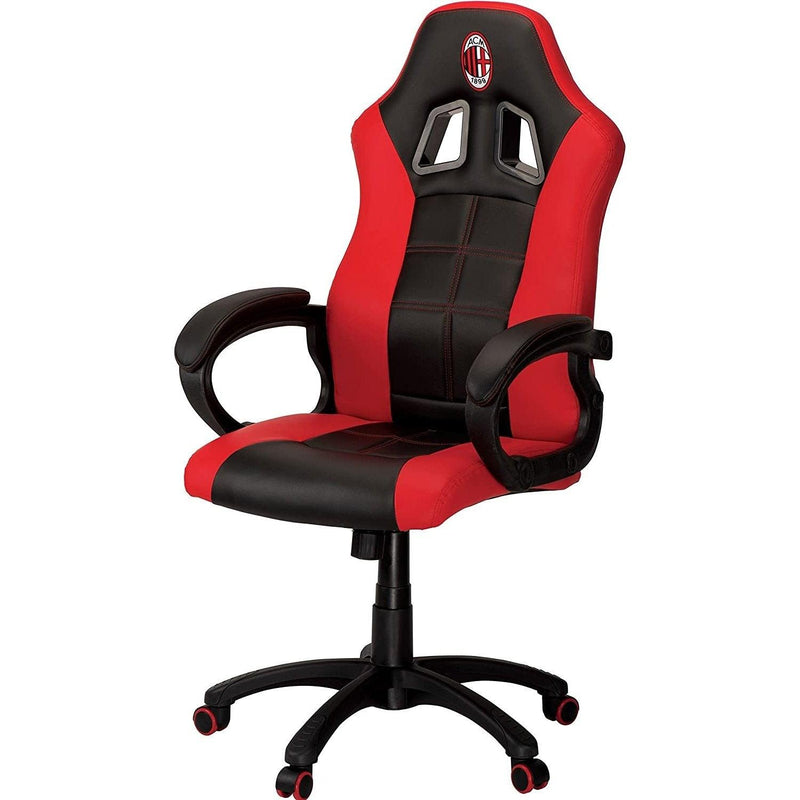 Sedia Gaming Ufficiale AC Milan, Pelle Sintetica, Rosso/Nero,da Gioco con Altezza Regolabile - bigeshop