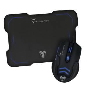 Techmade Kit Mouse USB + Tappetino Gaming Blu-0