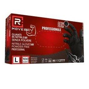 RMove 1Conf. da 100pz Tg.L 6gr da Lavoro - Guanti Nitrile Nero Senza Polvere-0