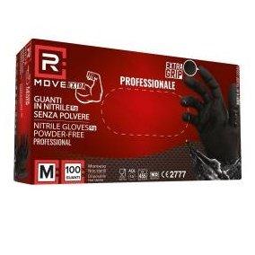 RMove 1Conf. da 100pz Tg.M 6gr da Lavoro - Guanti Nitrile Nero Senza Polvere-0