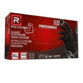 RMove 1Conf. da 100pz Tg.XL 6gr da Lavoro - Guanti Nitrile Nero Senza Polvere-0