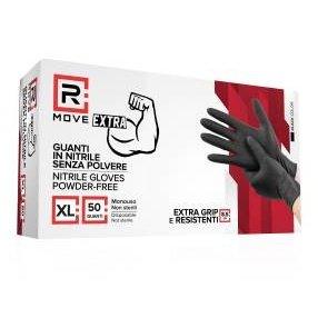 RMove 1Conf. da 50pz Tg.XL 8.5gr da Lavoro - Guanti Nitrile Nero Senza Polvere Full Grip-0