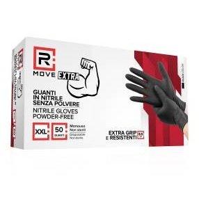 RMove 1Conf. da 50pz Tg.XXL 8.5gr da Lavoro - Guanti Nitrile Nero Senza Polvere Full Grip-0