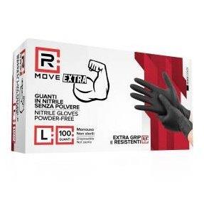 RMove 1Conf. da 100pz Tg.L 8.5gr da Lavoro - Guanti Nitrile Nero Senza Polvere Full Grip-0