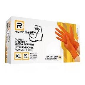 RMove 1Conf. da 50pz Tg.XL 8.5gr da Lavoro - Guanti Nitrile Arancione Senza Polvere Full Grip-0