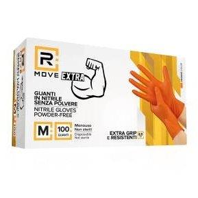 RMove 1Conf. da 100pz Tg.M 8.5gr da Lavoro - Guanti Nitrile Arancione Senza Polvere Full Grip-0