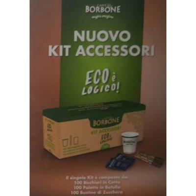 Borbone Kit Accessori ECOLogico 100pz Bicchierini di Carta Palette Betulla + Bustine Zucchero