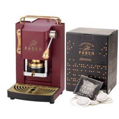 Faber Pro Mini Deluxe Macchina da Caffè + 50 Cialde 44mm Selezione Cherry Red Ottone