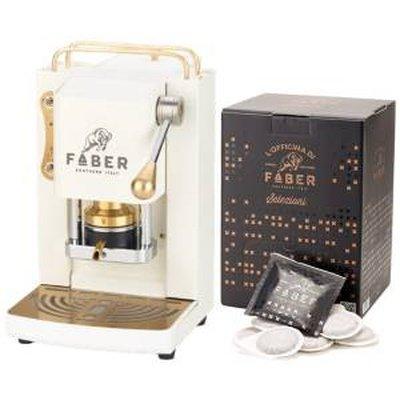 Faber Pro Mini Deluxe Macchina da Caffè + 50 Cialde 44mm Selezione Pure White Ottone