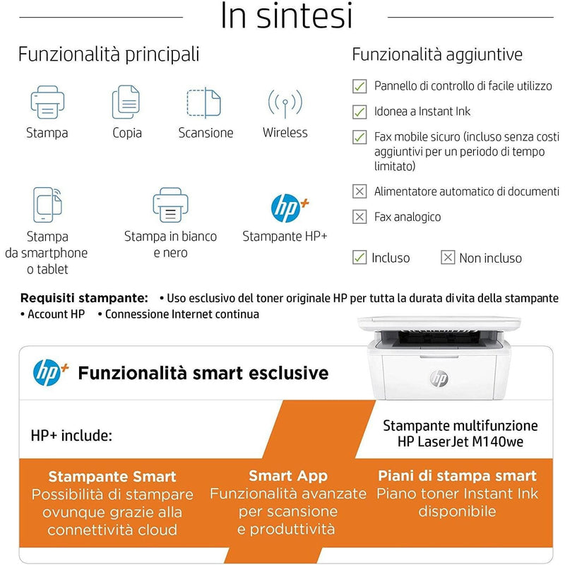 HP LaserJet M140we, Stampante a Multifunzione - bigeshop