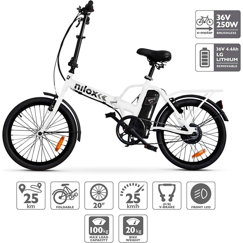 Nilox Doc X1 Bicicletta Elettrica Pieghevole, Motore 36v, Unisex - Adulto, Bianco ( NUOVA ) - bigeshop