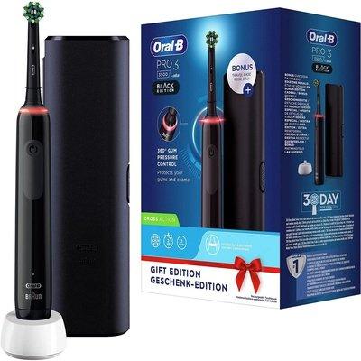 Oral-B Pro 3-3300 Spazzolino Elettrico 3 Modalità di Spazzolamento, Elimina Batteri, Sbiancante Denti, 1 Testina, Custodia Viaggio, Batteria Litio, Idea Regalo, Special Edition, Nero - bigeshop