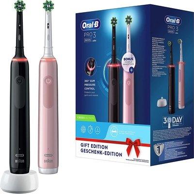 Oral-B Pro 3-3900N Spazzolino Elettrico 2 Spazzolini Nero e Rosa - bigeshop